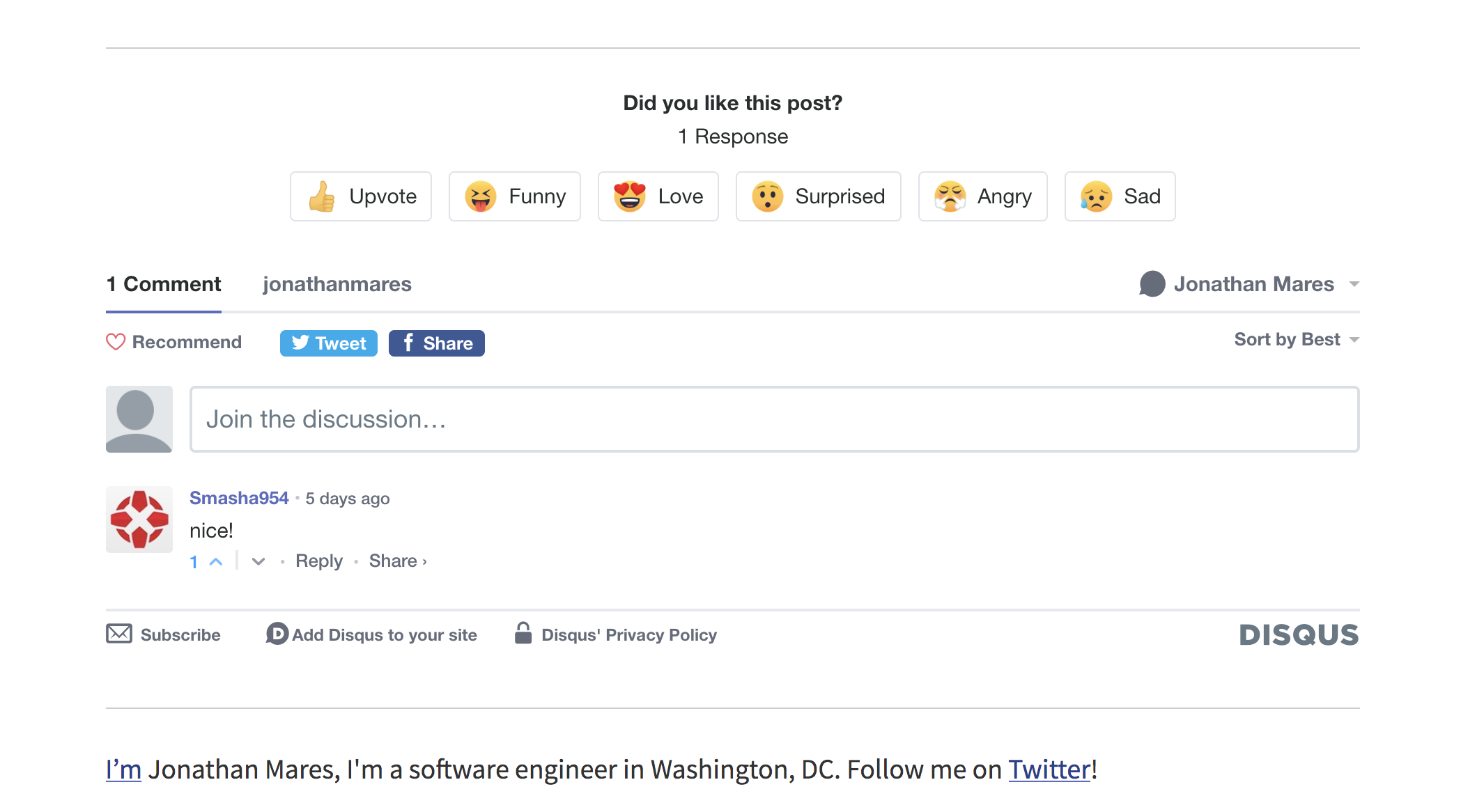 Disqus Section under Blog Post